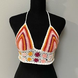 Rainbow Crochet Bikini Crop Top Blouse Festival